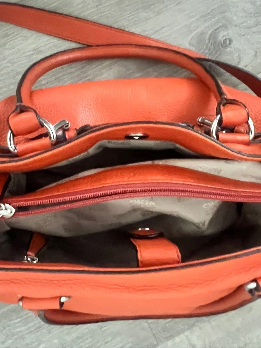 Michael Kors Hamilton East West Large Orange Pebbled Leather Satchel